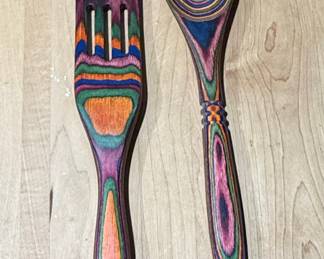 Set of Two "Rainbow" Pakkawood Kitchen Utensils (Slotted Turner and Spoon)