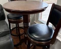 Wooden and Leather Bar Stools & High Bar Table