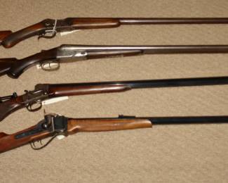 Antique ELG single shot hammerless 12-guage shotgun, 1878 Double-barrel, side-by-side 12-guage shotgun - hammerless, a Rare Remington Hepburn 3# Target Rifle, Reproduction 1859-Model Perdersol Sharps Black Powder Rifle ifle