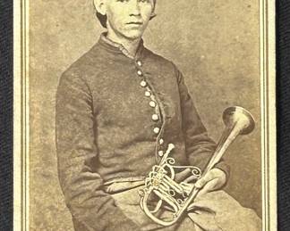 Carte de Visite of private and musician Enos Collis, Co. G, 11th Indiana Cavalry