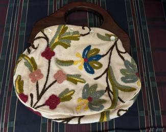 Vintage Crewel Embroidered Handbag