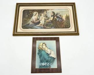 180 AntiqueLithographofJosephMaryJesusandPrintonBoard