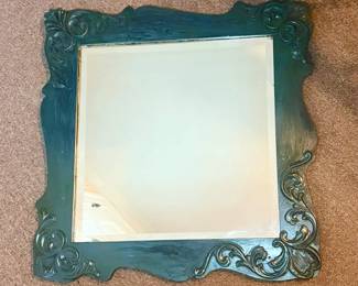 144 GreenPaintedDiamondShapedCarvedWoodFramedMirror