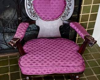 14 CarvedWoodandUpholsteredRockingChair