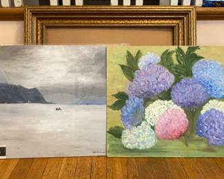 164 GoldPaintedWoodFramewithTwoPaintings