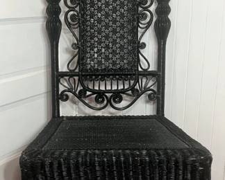 47 UniqueVintageBlackHighBackWickerChair