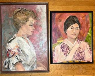 173 TwoOilPaintingsonCanvasofWomansPortraits