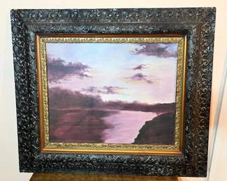 128 VintagePaintinginOrnateBlackandGoldFrame
