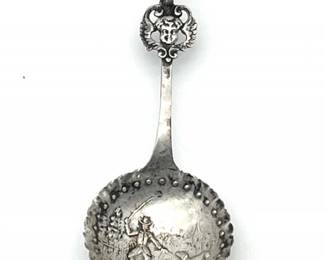 7 AntiqueSilverRepoussCaddySpoonAKAMonkeySpoon