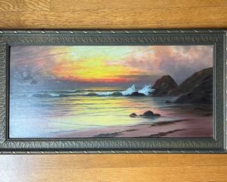 67 BeachPaintinginOrnateWoodFrame