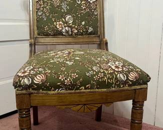 65 VictorianEastlakeStyledChairwithGreenFloralPrintUpholstery