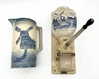 131 WindmillsThemedDelftBlueCoffeeGrinderPitcherSEEPHOTOS