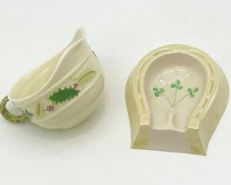 124 BelleekHollyCreamerandHorseshoeShamrockSpoonRest