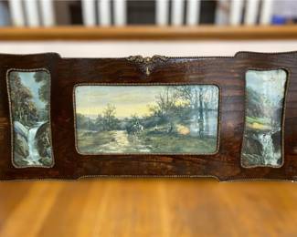 41 AntiqueWoodFramedFolkArtNatureScene44Wide