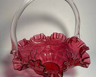Fenton Cranberry Glass Basket with Applied Handle