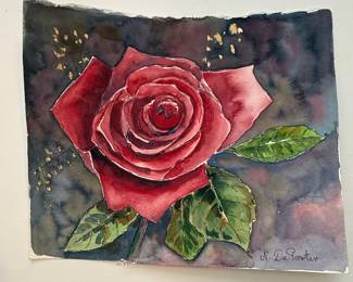 Watercolor Painting of a Red Rose by Nortrud Deporter