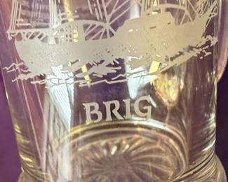 Set of 3 Etched Glass Mugs with Historical Ships: The Nina, Brig, and Barkentine