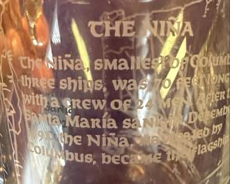 Set of 3 Etched Glass Mugs with Historical Ships: The Nina, Brig, and Barkentine