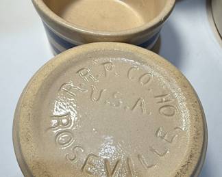 Robinson Ransbottom & P.R. Storie Pottery Co. Blue Stripe Mixing Bowls