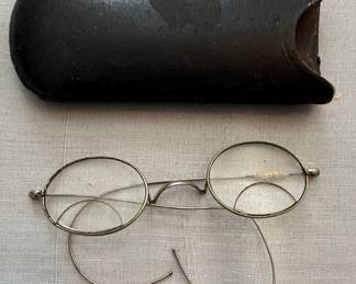 Antique Oval Wire Rim Spectacles with Case
