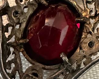 Sterling Silver Marcasite and Garnet Pendant Necklace and Earring Set