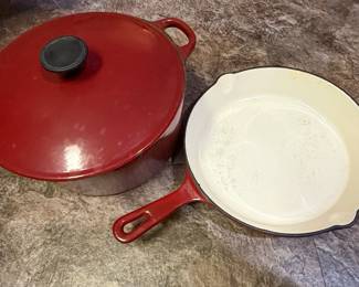 Artisan Red Enameled Cast Iron Dutch Oven and Skillet Set