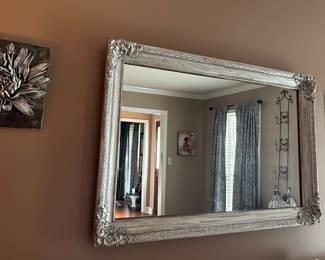Ornate Silver Gilt Wall Mirror with Floral Relief Art