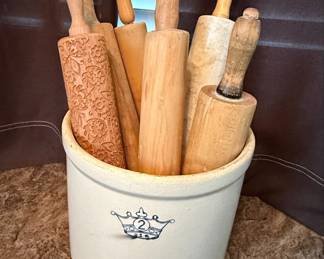 Vintage Rolling Pins with Stoneware Crock