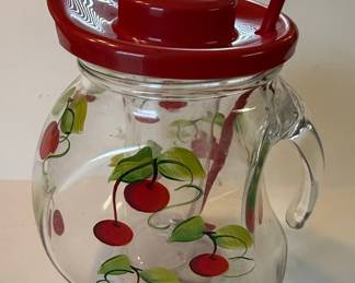 Hand Painted Cherry Pitcher with Lid and Stirrer