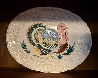 Vintage "Turkey Time" Hand-Painted Oval Platter Made in Japan