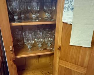 Antique Pine Corner Cabinet with Glassware