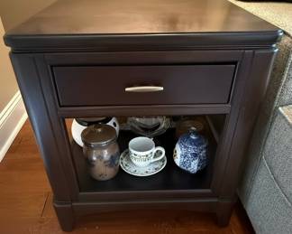 Havertys Dark Wood End Table with Drawer and Shelf