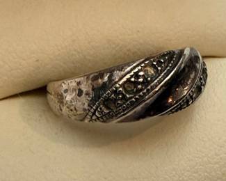 Sterling Silver Marcasite Scroll Ornamental Band Design Ring