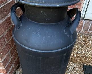 Vintage Black Metal Milk Can with Lid