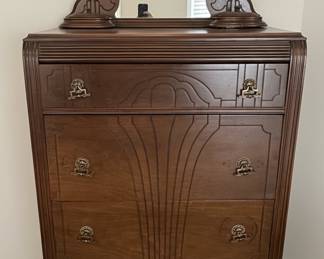 Art Deco Waterfall Highboy Dresser with Mirror