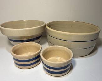 Robinson Ransbottom & P.R. Storie Pottery Co. Blue Stripe Mixing Bowls