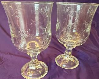 Set of Two Vintage Etched Floral Footed Dessert/Ice Cream Glasses
