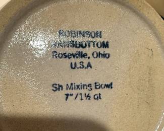 Robinson Ransbottom & P.R. Storie Pottery Co. Blue Stripe Mixing Bowls