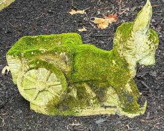 Moss-Covered Donkey Pulling Cart Planter Statue