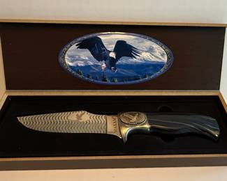Maxam Eagle Damascus Steel Folding Knife with Presentation Box