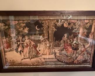 Framed Tapestry Depicting a Rococo Scene, possibly after Boucher