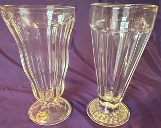 Set of Two Vintage Etched Floral Footed Dessert/Ice Cream Glasses