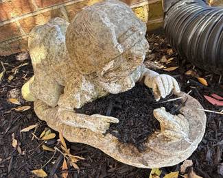 Vintage Children Playing Concrete Garden Statues