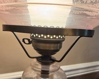 Victorian "Gone With The Wind" Style Pink Glass Oil Lamp