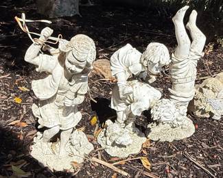 Vintage Children Playing Concrete Garden Statues
