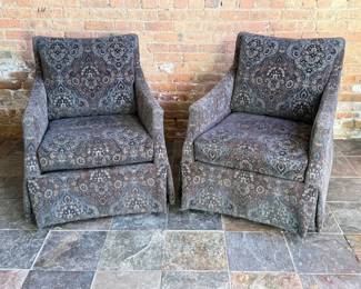 A Pair of BERNHARDT Paisley Swivel Club Chairs