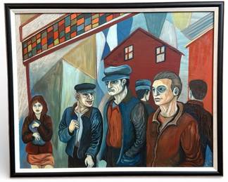 Mid Century Working Class Painting on Board