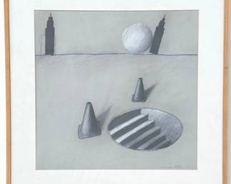 KENNETH ARTHUR Surrealist Mixed Media on Paper, 1981