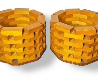 Pair of Exceptional Folk Art Stacked Wood Planters