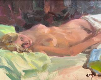DAVID HETTINGER (American, B. 1946) Oil Painting of Reclining Nude